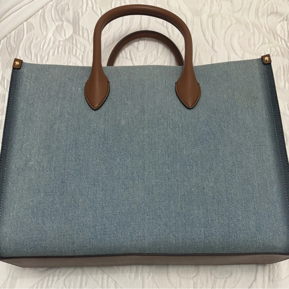 NWT Michael Kors Mirella Denim Blue Tote with Tan Leather Accents - Picture 8 of 11